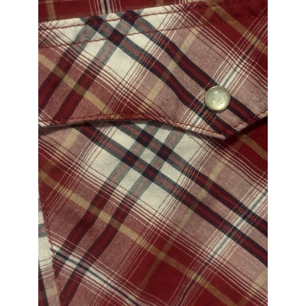 Wrangler Cowboy Red Plaid Button Up Shirt Pearl Snap Western Wear‎ Mens Medium - Picture 4 of 10